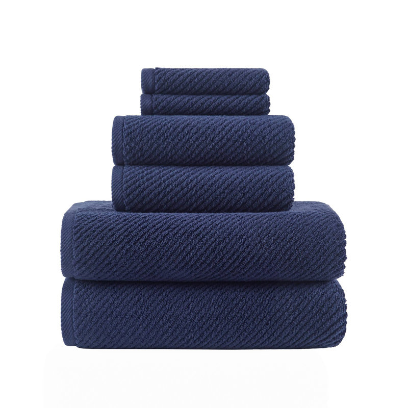 Ensemble de 6 serviettes 6 pièces 100% coton à séchage rapide en diagonale 6 pièces, bleu marine