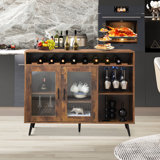 Kaci 47" Wide Wood Kitchen Island With Cabinets And Hanging Wine Glass Rack