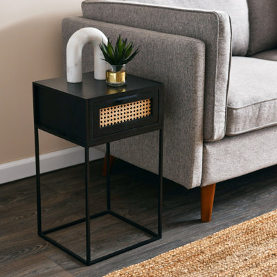 Gaener Metal & Mango Wood End Table Or Nightstand With Woven Cane Drawer Front Detail, Furniture For Living Room Or Bedroom by Bayou Breeze