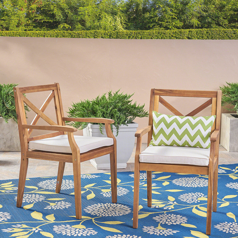 Chaise de salle à manger, 2 pièces avec 2 coussins crème, pour cour, bord de piscine, jardin, Crème