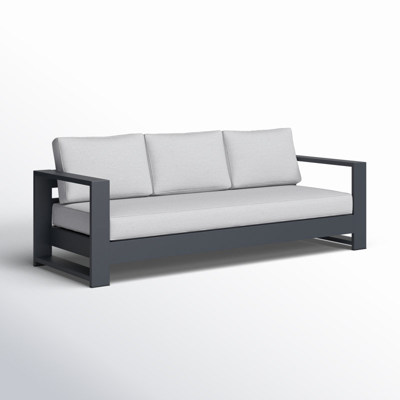 Hoyt 92.52” Outdoor Aluminum 3-Seater Sofa, Slate Black, Light Gray