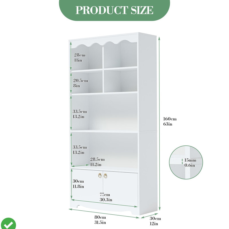 63"H 5-Tier Bookcase – Large Open Display Storage Shelves for Living Room & Home Office White/Walnut
