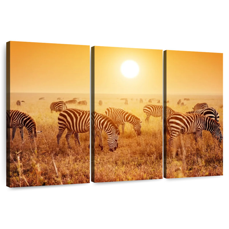 Brampt Zebra Herd Sunset, 14" H x 23" W