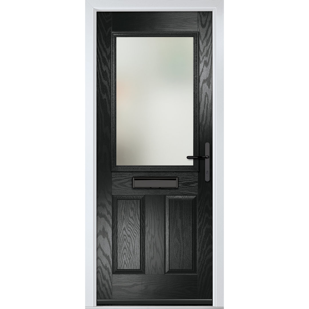 Crystal GRP Front door Lytham Black 920mm x 2090mm Open in Left hand Stipolytte Glass