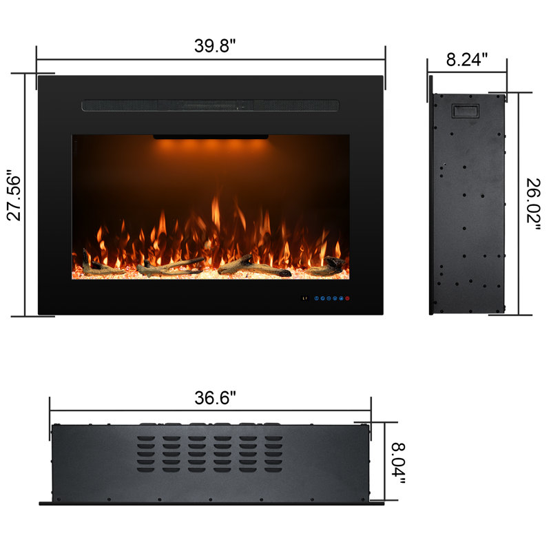 Abdualeem Electric Fireplace Insert with 5120 BTU, 27.56" H x 39.8" W x 8" D