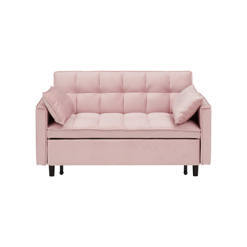 Lit en velours rose 3 en 1 avec support pour le dos et 2 coussins, idéal pour les chambres d'invités, Pink