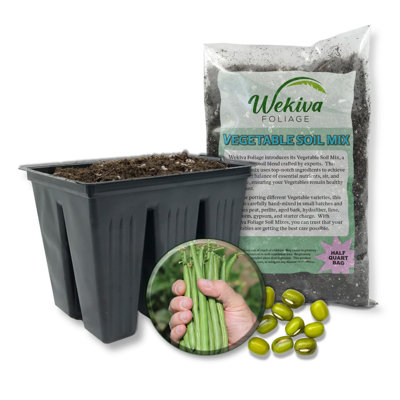 Colter Green Bean Seed Starter Kit - Green Bean Seeds with Tray Liner and Half Quart Vegetable Soil - Grow Your Own Vegetables