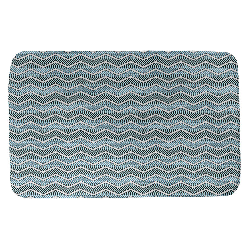 Tapis pour salle de bain à chevrons ondulés Stephenie, l 17 po x L 24 po, Bleu sarcelle
