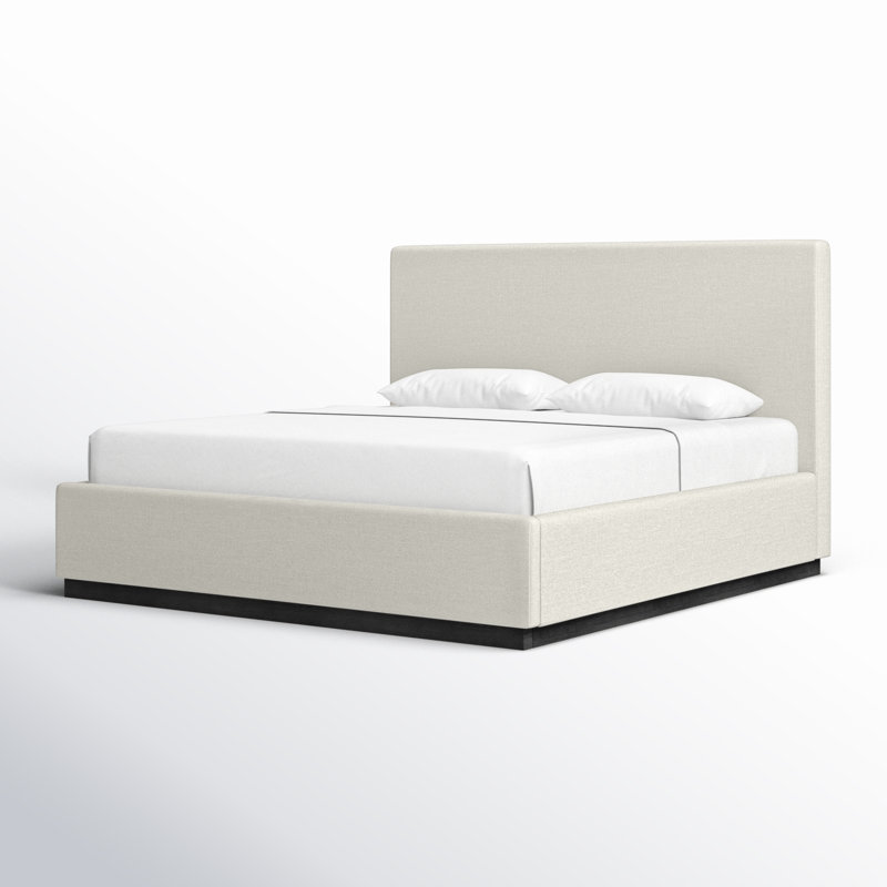 Lit à panneau tapissier Citori, Très grand, Tissu texturé en lin beige