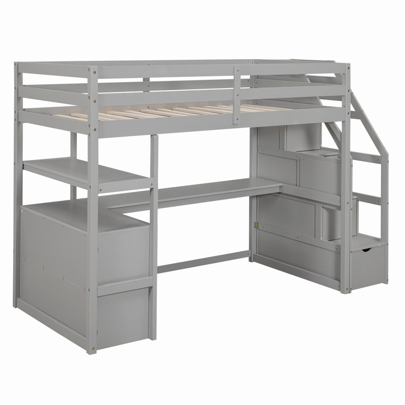 Hilberto Kids Loft Bed, Full, Gray