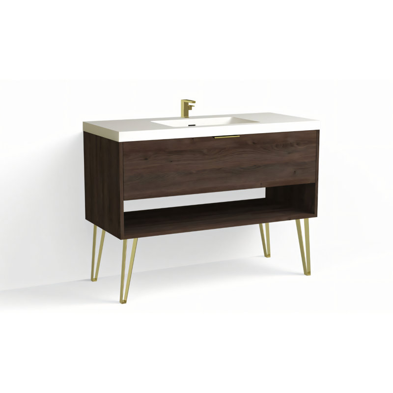 Modo 48" W Freestanding Single Bathroom Vanity with Dawson Leg, Matte White/Single, Nocino, Matte Black