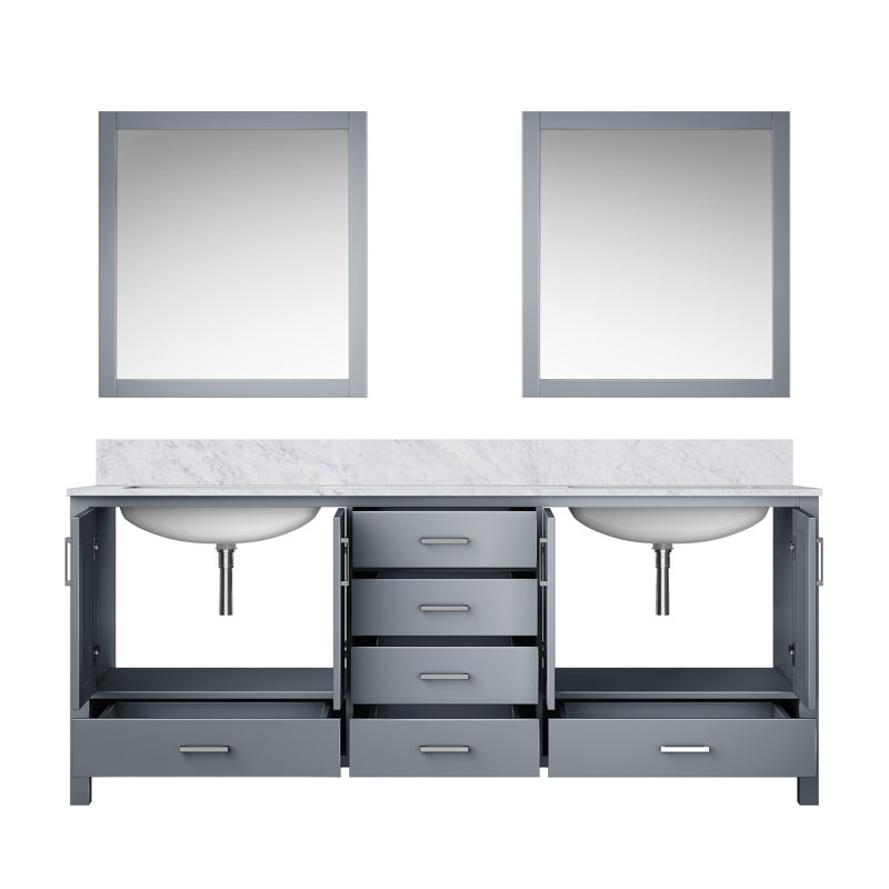 Big Sur Double Bath Vanity, 70 in Mirror, Dark Gray, White Carrara Marble, 72"