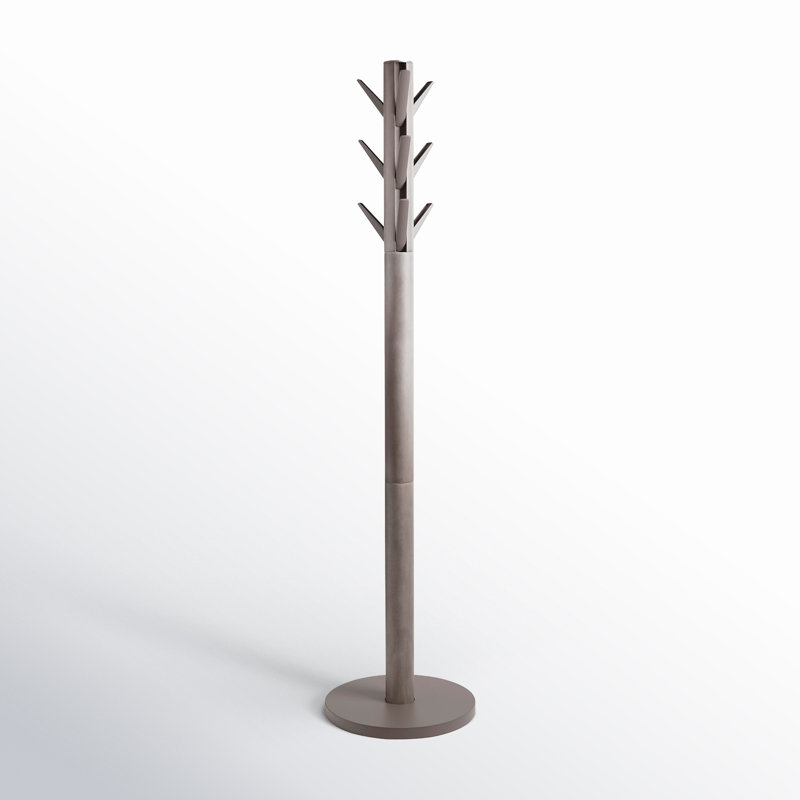 Gray Rubberwood Modern Freestanding Coat Rack with 9 Hooks