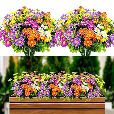 10 Bundles Artificial Flowers Uv Resistant Faux Floral For Outdoor Indoor Garden Home Decoration Daisy Flowers