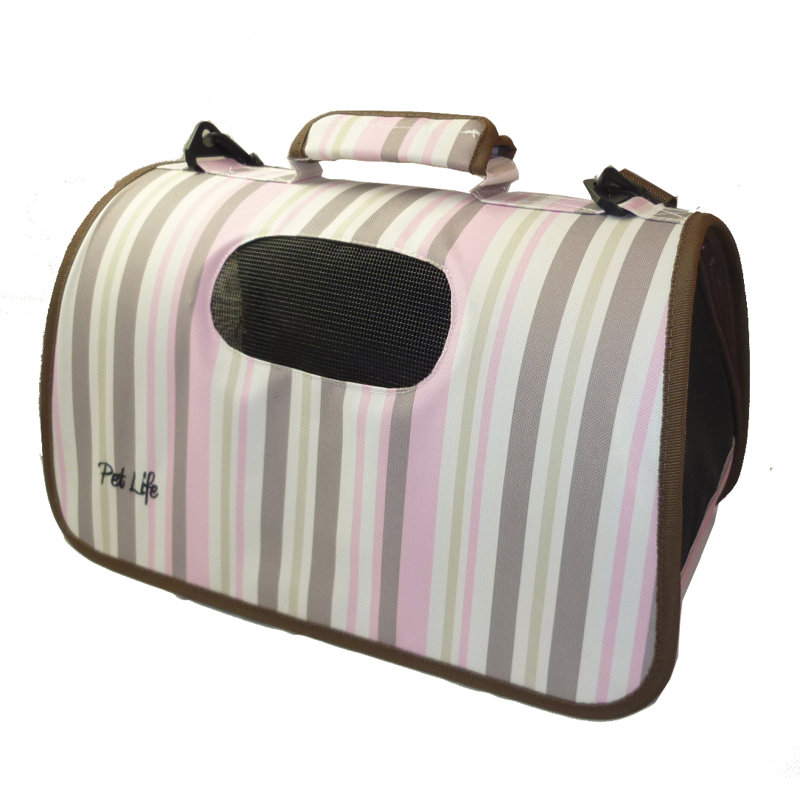 Cage de transport pour animal de compagnie pliable avec fermeture à glissière Pet Life, Motif à rayures
