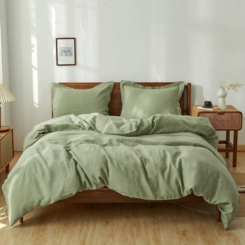 100% Linen Duvet Cover Set, Queen Duvet Cover + 2 pillowcases, Sage Green