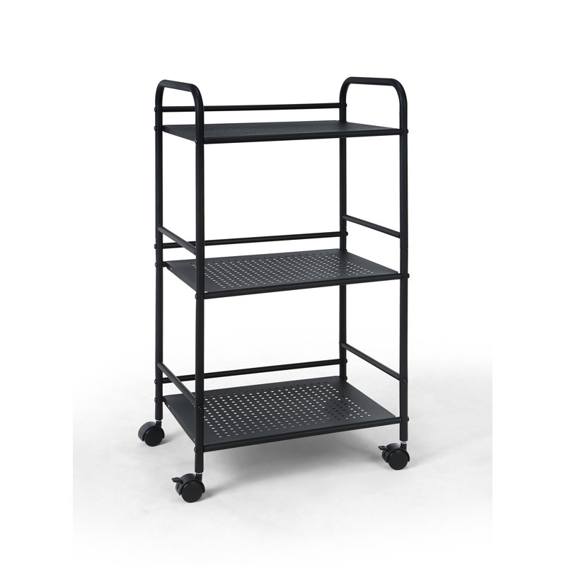 Minimalist Style 3 Tier Utility Rolling Shelf Cart, Black