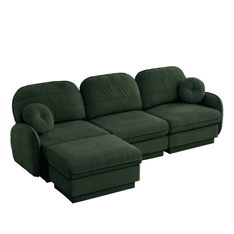 Canapé surdimensionné en L 105 po en chenille de 105 po, canapé à assise profonde avec repose-pieds mobile, coussins ronds exquis et coussins de dossier matelassés, pieds de cadre de base encastrés, assemblage facile