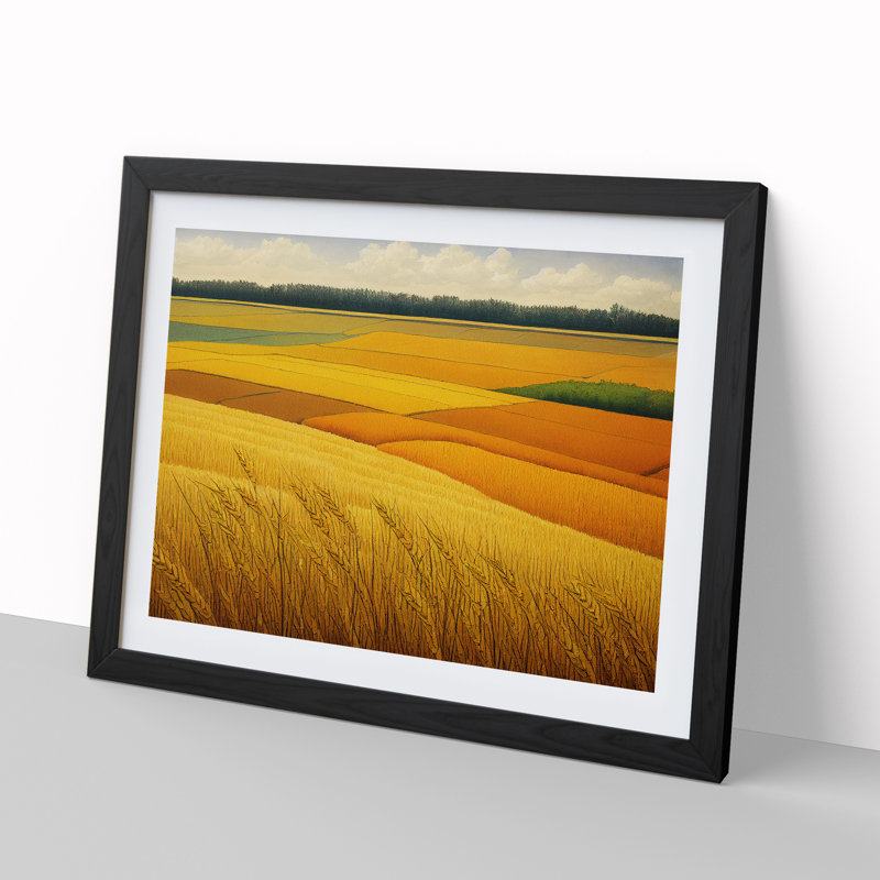 Watercolour Wheat Field Vol.2 - Single Picture Frame Print, 46cm H x 64cm W, Black