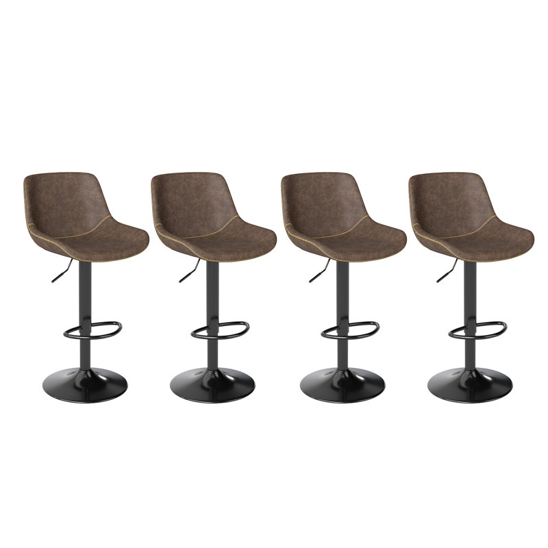 Swivel Upholstered and Faux Leather Adjustable Height Bar Stool with Iron Frame, Brown, 4