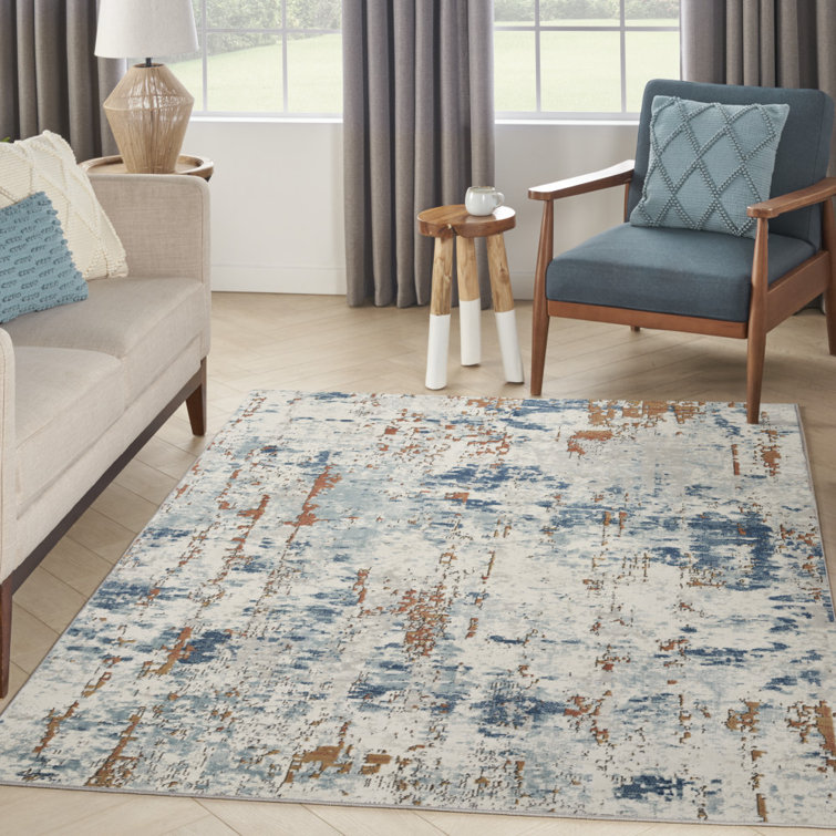 Azema Abstract Modern Machine Woven Area Rug in Beige/Blue/Rust