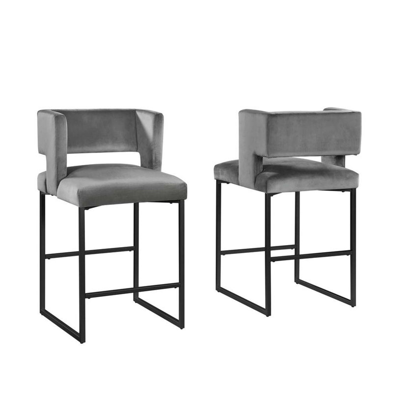 Ensemble de 2 tabourets de comptoir 27 po Modern, Gris, Noir mat