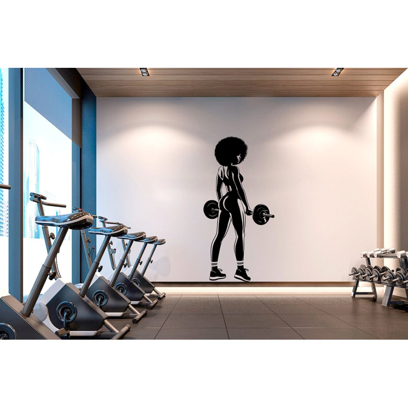Adhésif décoratif gym, fille afro, puissance, citation de remise en forme, entraînement, vinyle, H 24 po x l 12 po