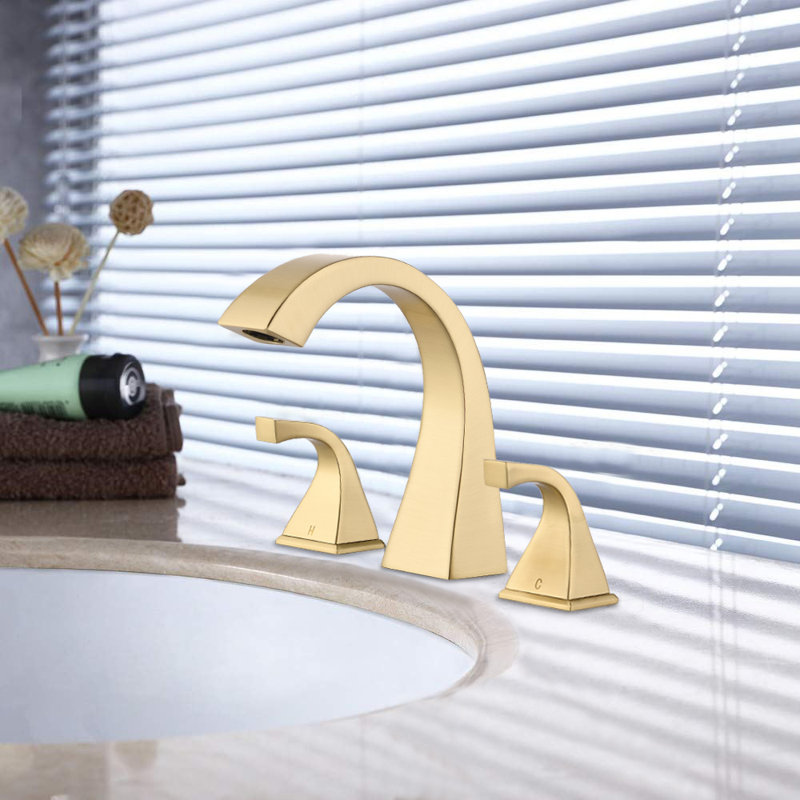Robinet de salle de bain à large entraxe avec bonde, Or, Avec ensemble de drain