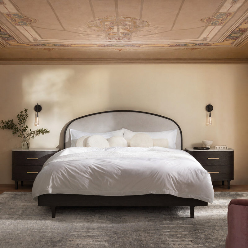 Seabrook Wood Bed with Upholstered Headboard, Black, Queen