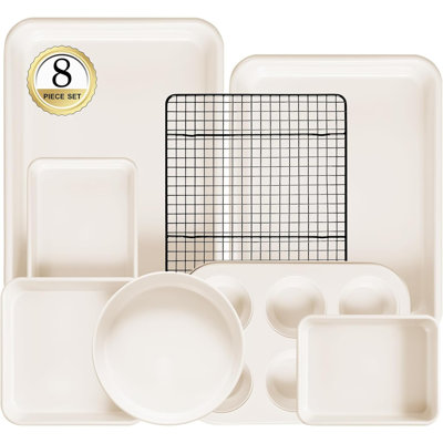 Ensemble de 8 moules à pâtisserie antiadhésifs - ensemble de plats de cuisson empilables pour la cuisine, ensemble de cuisson en acier au carbone avec plaque à biscuits, plaque à rôtir, moule à gâteau, moule à muffins, grille de refroidissement, 