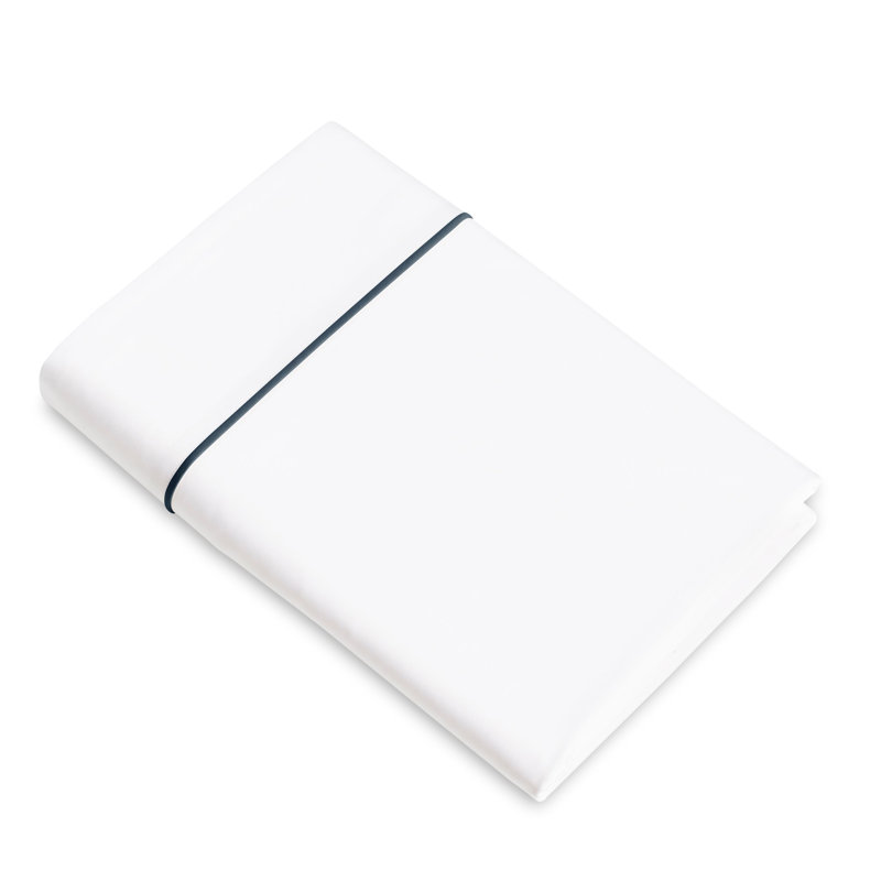 Luce Percale Flat Sheet, King Flat Sheet, White/Midnight Blue