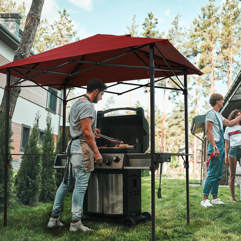 Red 8x5 Metal Pop-Up Grill Gazebo with Shelves