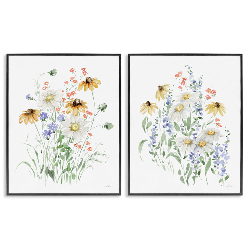 «Summer Garden Watercolor Daisies», ensemble de 2 giclées encadrées par Katrina Pete, H 30 po x l 24 po