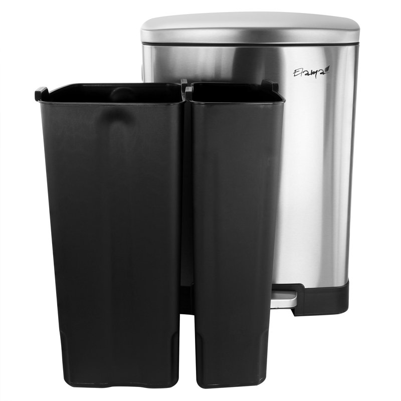 Elama Slow Close 2 Compartment Large 10.6 Gallon Split Stainless Steel Step Trash Bin
