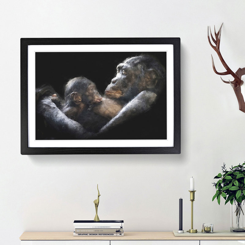 Gorilla Mother & Child - Picture Frame Graphic Art Print, Black Framed, 62cm H x 87cm W x 2cm D