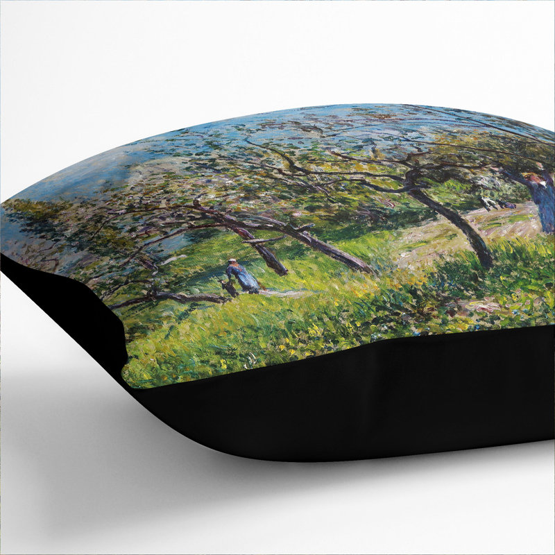 Orchard In Spring Square Throw Cushion, 55cm H x 55cm W x 20cm D, Black