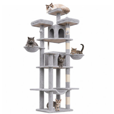 80 inch Cat Tower for Multiple Adult Cats XXL Cat Tree with Scratching Post, Hammock, 3 Perches, 2 Condos, 2 Hanging Basket