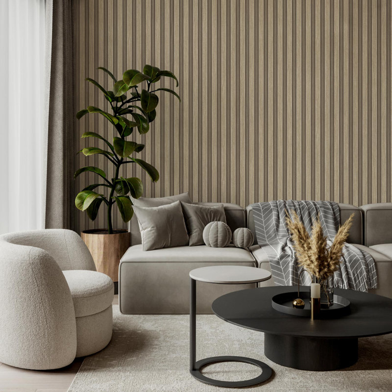 Papier peint moderne aspect bois, Beige