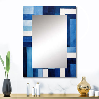 Blue White Sapphire Symmetry - Blue Modern Wall Mirror