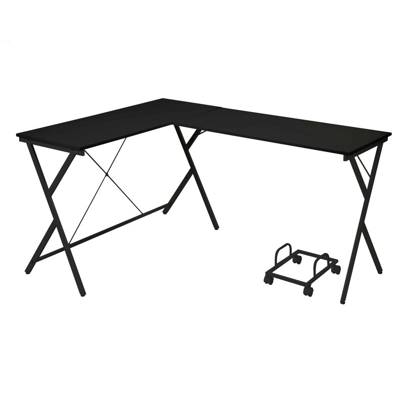 Bureau d'ordinateur en L noir avec support pour unité centrale, Noir