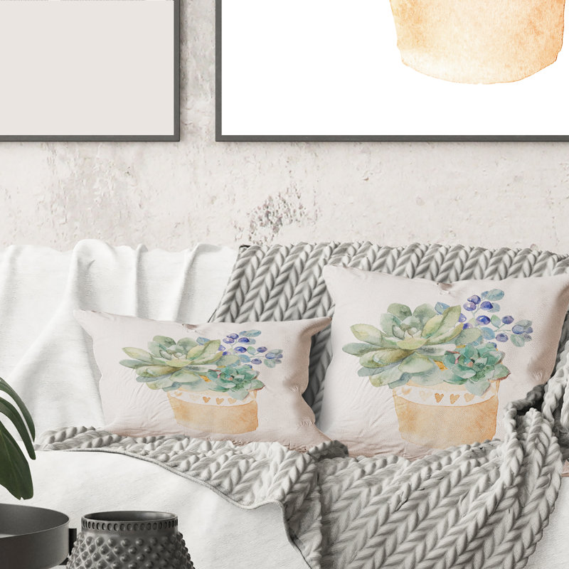Carré, plante grasse en pot terre cuite II - Coussin décoratif traditionnel, 18" x 18"