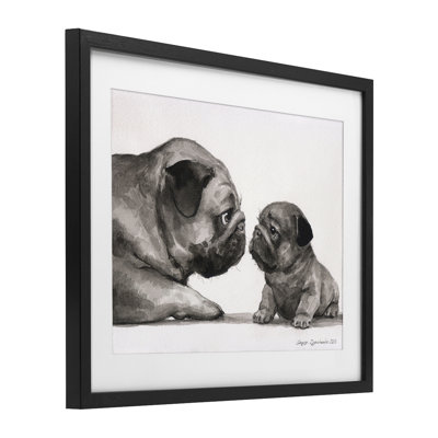 Pug And Her Puppy Framed Print Under Glass, design by George Dyachenko