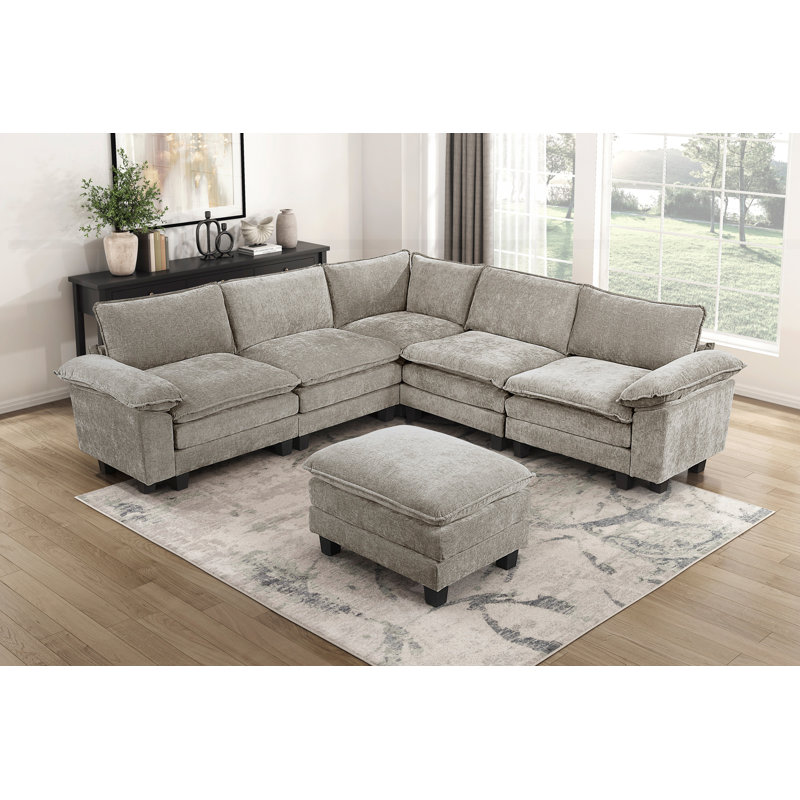 Repose-pieds en tissu d'ameublement en chenille de style moderne (seulement repose-pieds), Gris