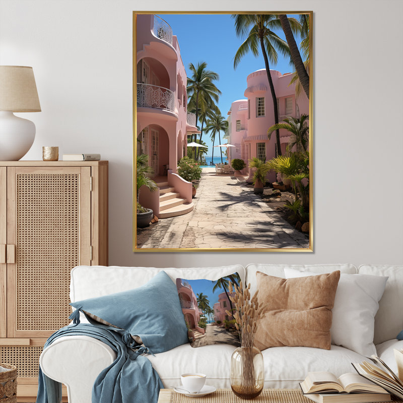 Lintrud Miami Pink House III - impression, H 40 po x l 30 po x P 1,5 po, Cadre flottant doré