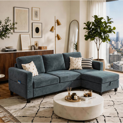 78'' Upholstered Sofa Couch With Storage Ottoman