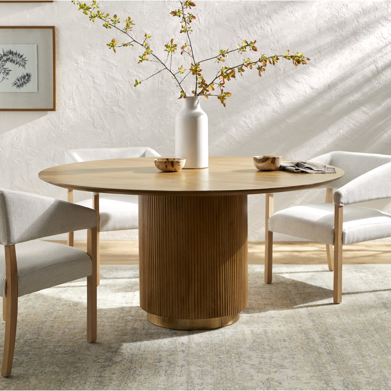 Table de salle à manger ronde Dorella, Bois / or, Bois