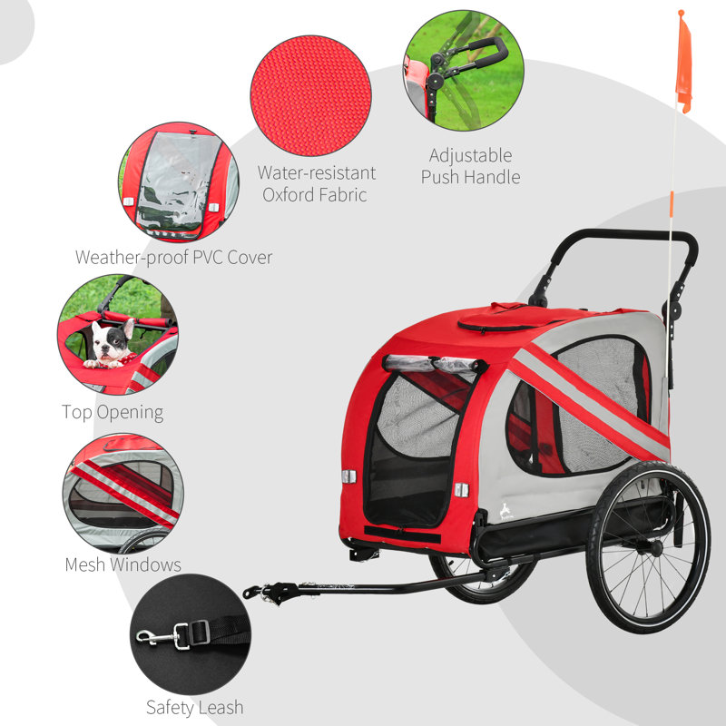 Red and Gray 2-in-1 Pet Bike Trailer and Stroller