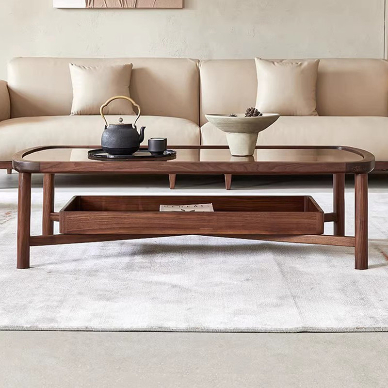 Minimalist Style Walnut Coffee Table, 15.75" H x 51.18" L x 27.56" W