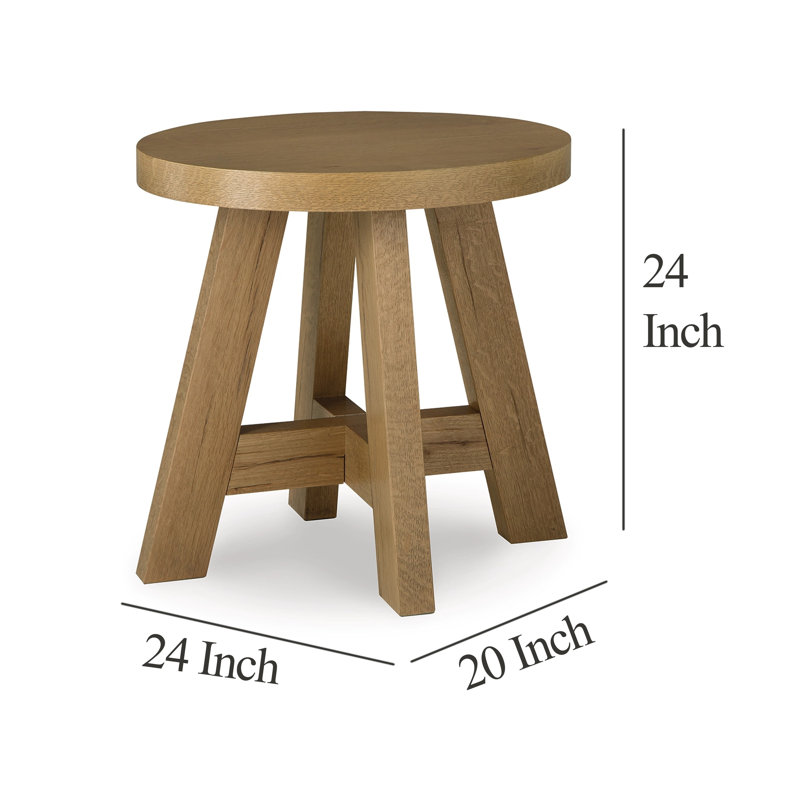 Rustic Oak Round End Table with Natural Finish, 24 Inch