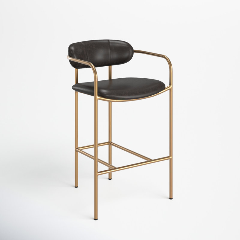 Belarus Fabric Seat Stool, Counter Stool (26.5" Seat Height), Black, Gold